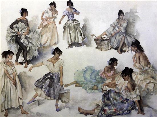Sir William Russell Flint (1880-1969) Three Idlers and Variations on a Theme, 20 x 27in. & 19 x 25in.